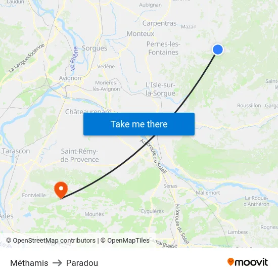 Méthamis to Paradou map
