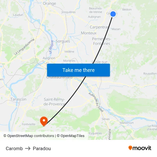 Caromb to Paradou map