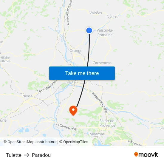 Tulette to Paradou map