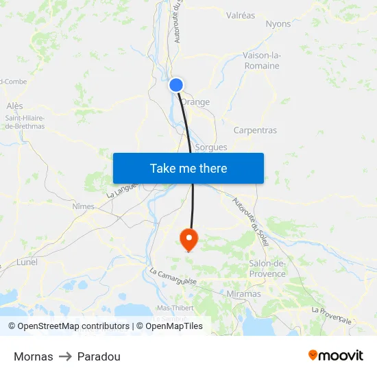 Mornas to Paradou map