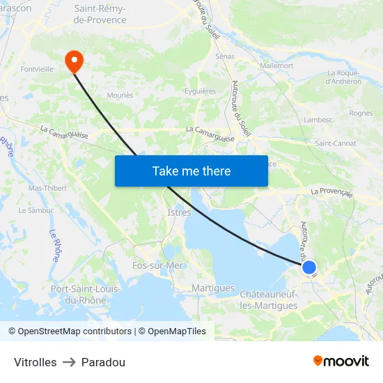 Vitrolles to Paradou map