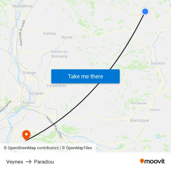 Veynes to Paradou map