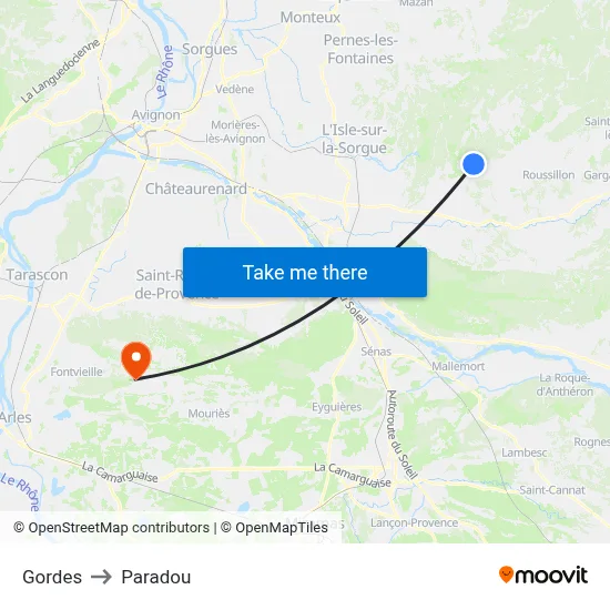 Gordes to Paradou map