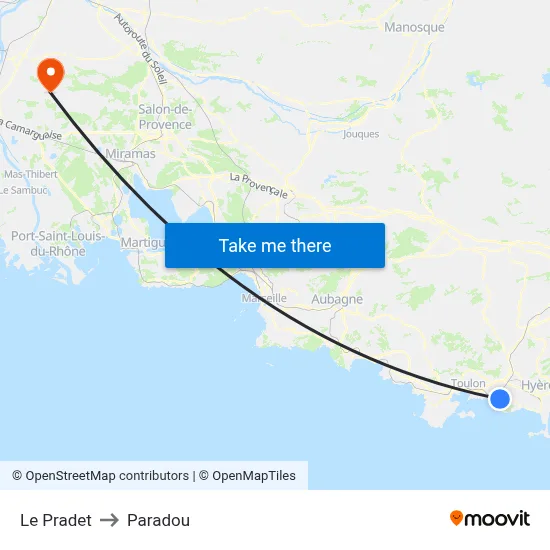 Le Pradet to Paradou map