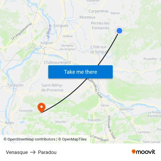 Venasque to Paradou map