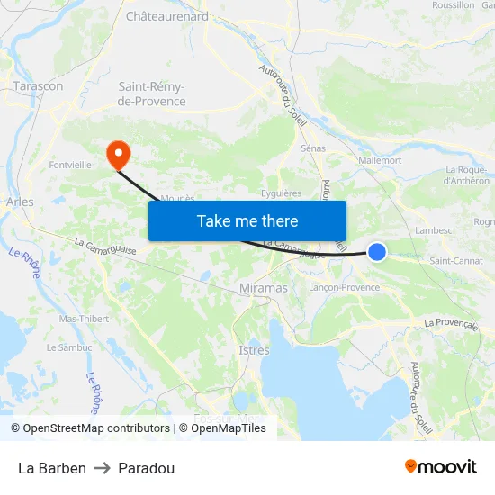 La Barben to Paradou map