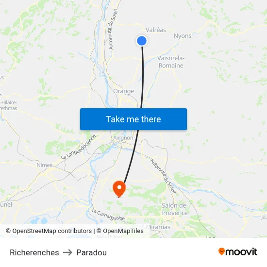 Richerenches to Paradou map