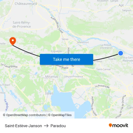 Saint-Estève-Janson to Paradou map