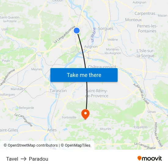 Tavel to Paradou map