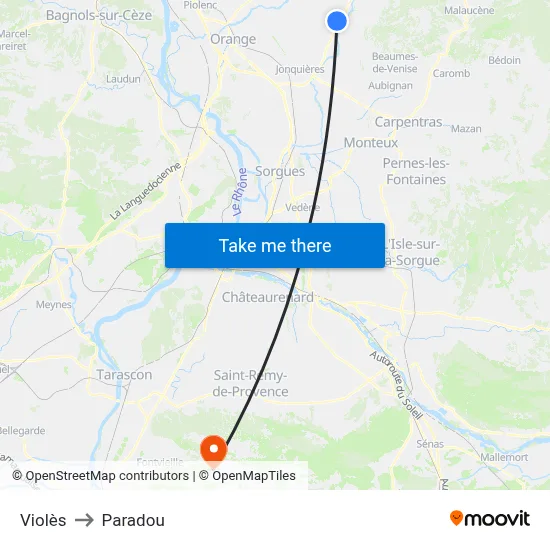 Violès to Paradou map