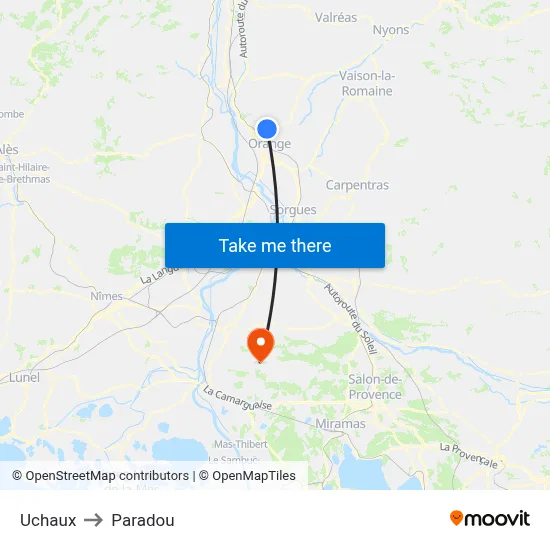 Uchaux to Paradou map