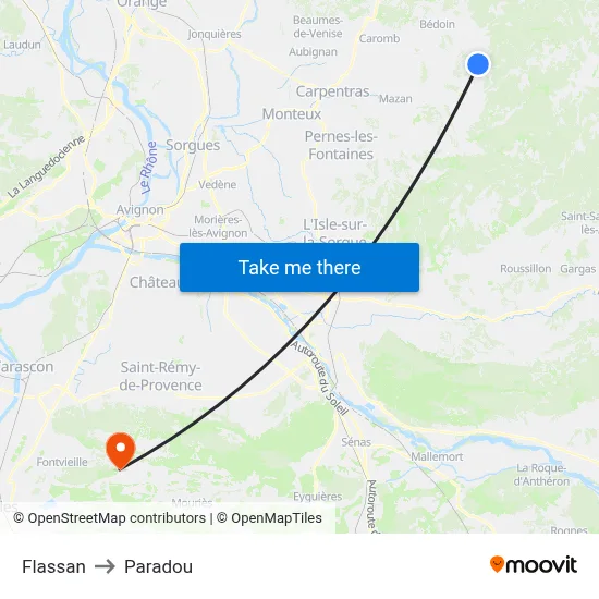 Flassan to Paradou map