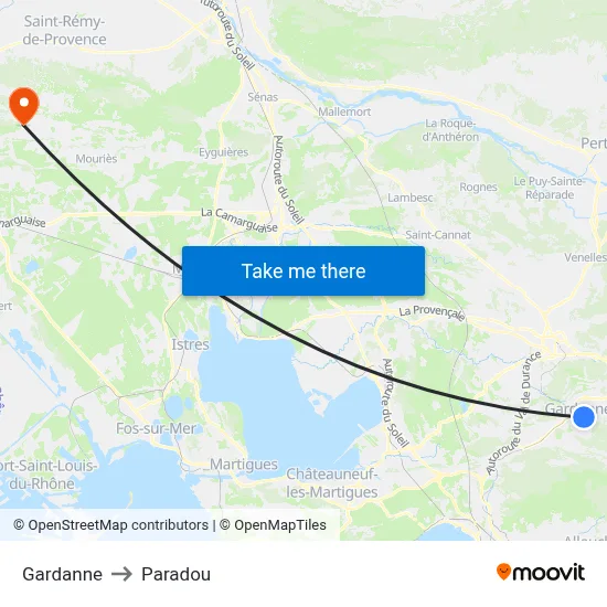 Gardanne to Paradou map