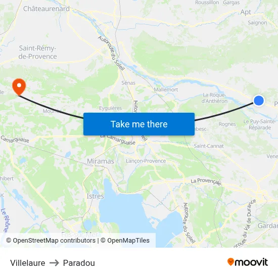Villelaure to Paradou map