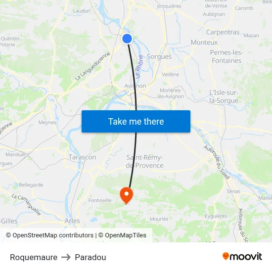 Roquemaure to Paradou map