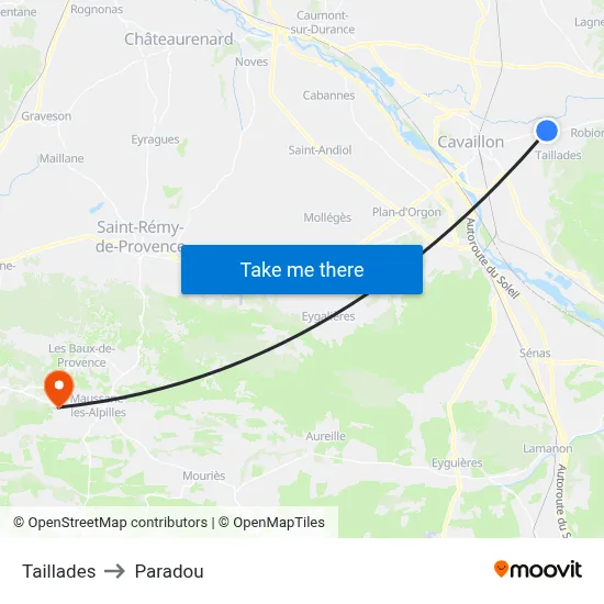 Taillades to Paradou map