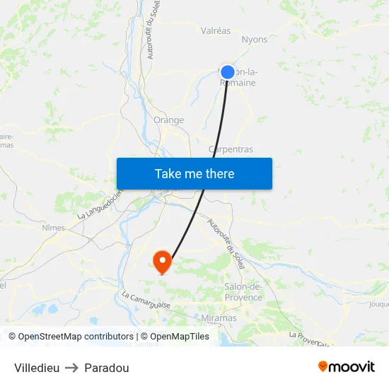 Villedieu to Paradou map
