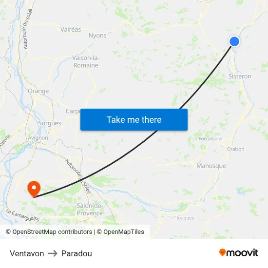 Ventavon to Paradou map