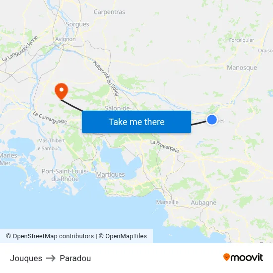 Jouques to Paradou map