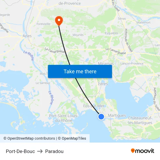 Port-De-Bouc to Paradou map