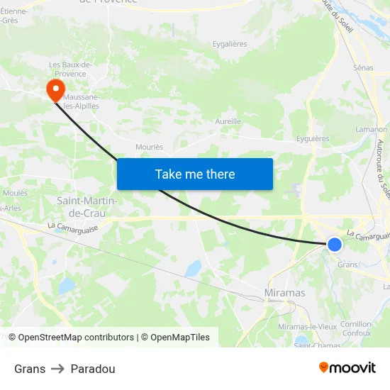Grans to Paradou map