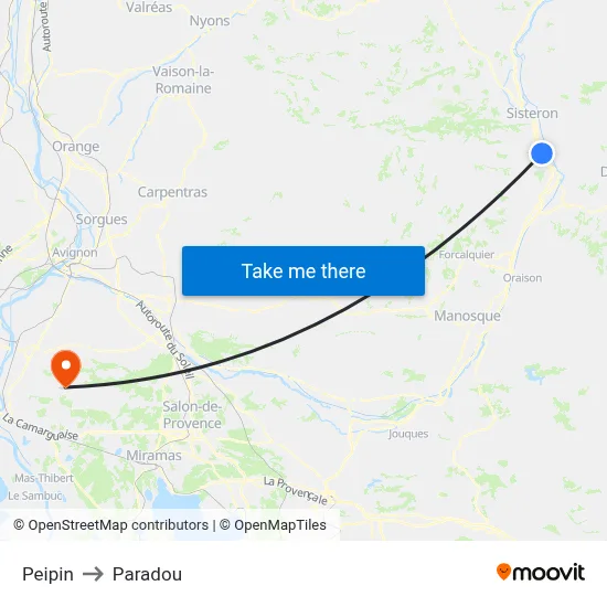 Peipin to Paradou map