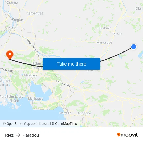 Riez to Paradou map