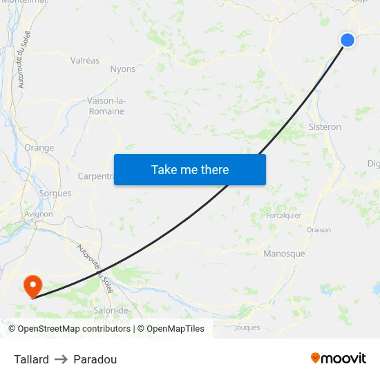 Tallard to Paradou map