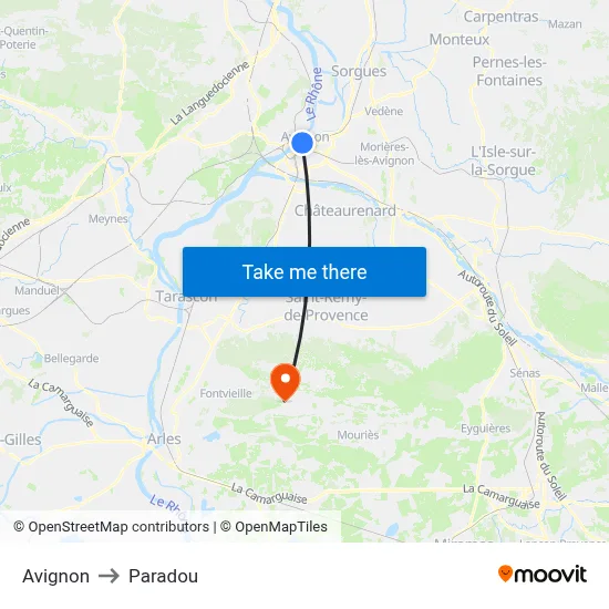 Avignon to Paradou map