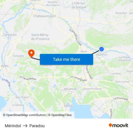 Mérindol to Paradou map