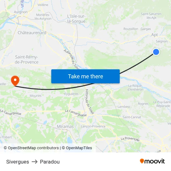 Sivergues to Paradou map