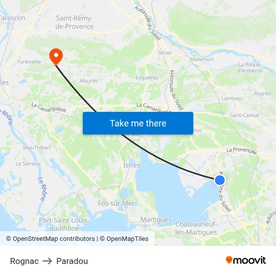 Rognac to Paradou map