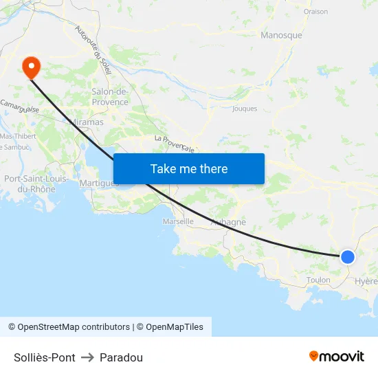 Solliès-Pont to Paradou map