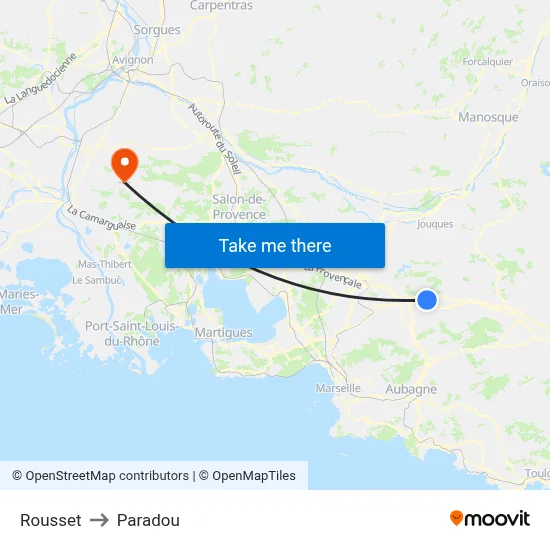 Rousset to Paradou map