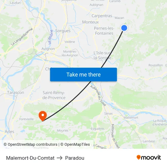 Malemort-Du-Comtat to Paradou map