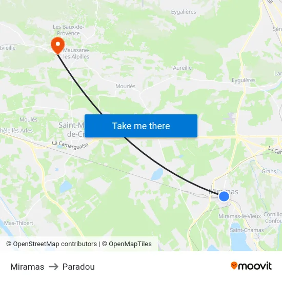 Miramas to Paradou map