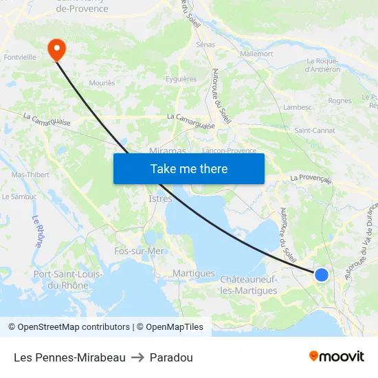 Les Pennes-Mirabeau to Paradou map