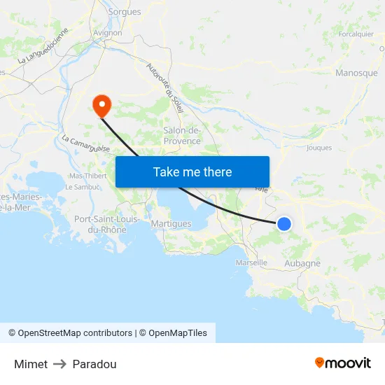 Mimet to Paradou map