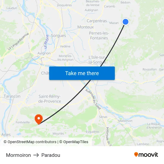 Mormoiron to Paradou map