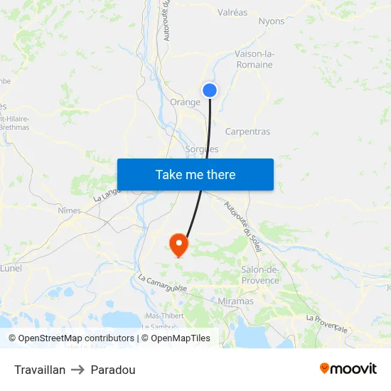 Travaillan to Paradou map