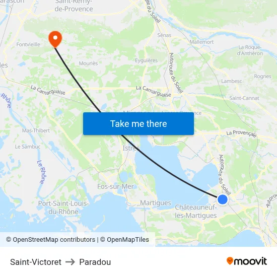 Saint-Victoret to Paradou map