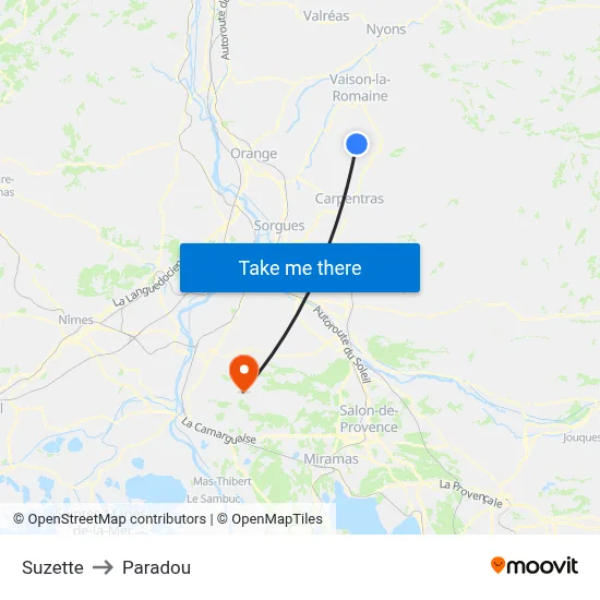 Suzette to Paradou map