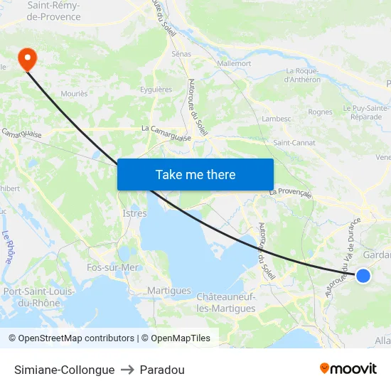 Simiane-Collongue to Paradou map