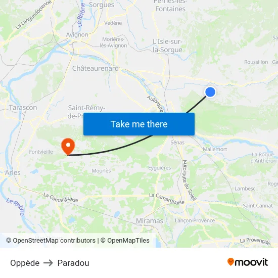 Oppède to Paradou map