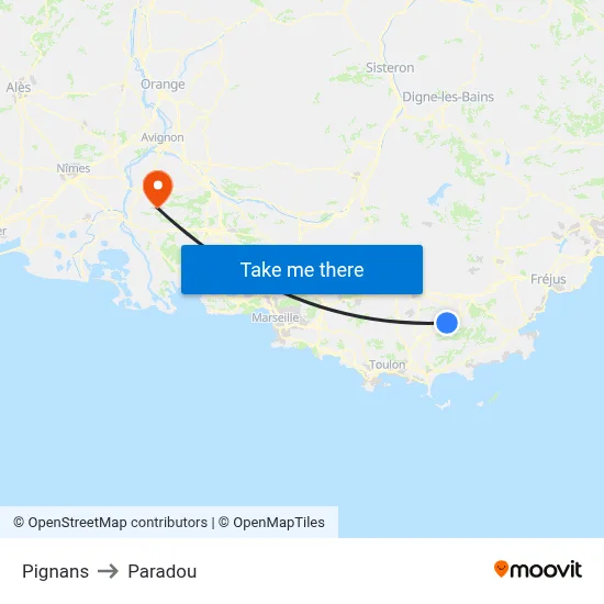 Pignans to Paradou map