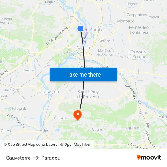 Sauveterre to Paradou map