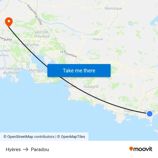 Hyères to Paradou map