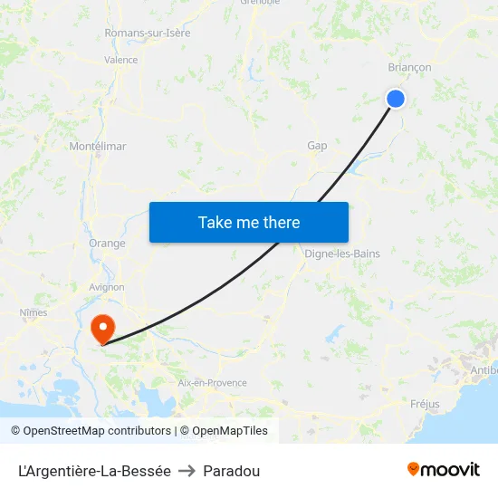 L'Argentière-La-Bessée to Paradou map