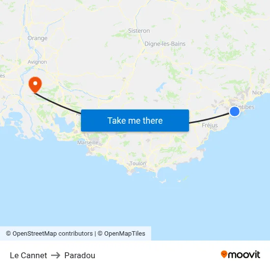 Le Cannet to Paradou map