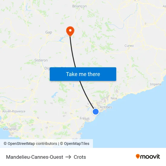 Mandelieu-Cannes-Ouest to Crots map